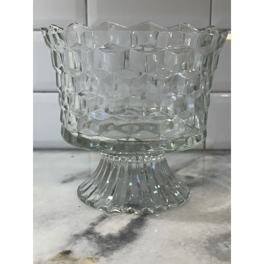Whitehall ClearColon Cubist American Indiana Glass Footed Compote Dish set of  3